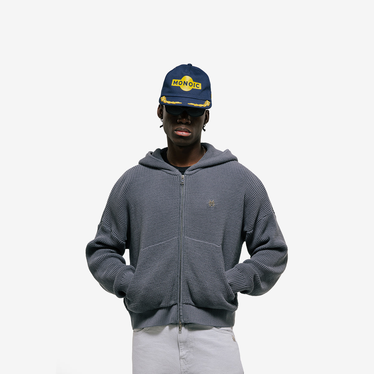 Monoic Zip Knitwear Hoodie 'Gris Ratón'